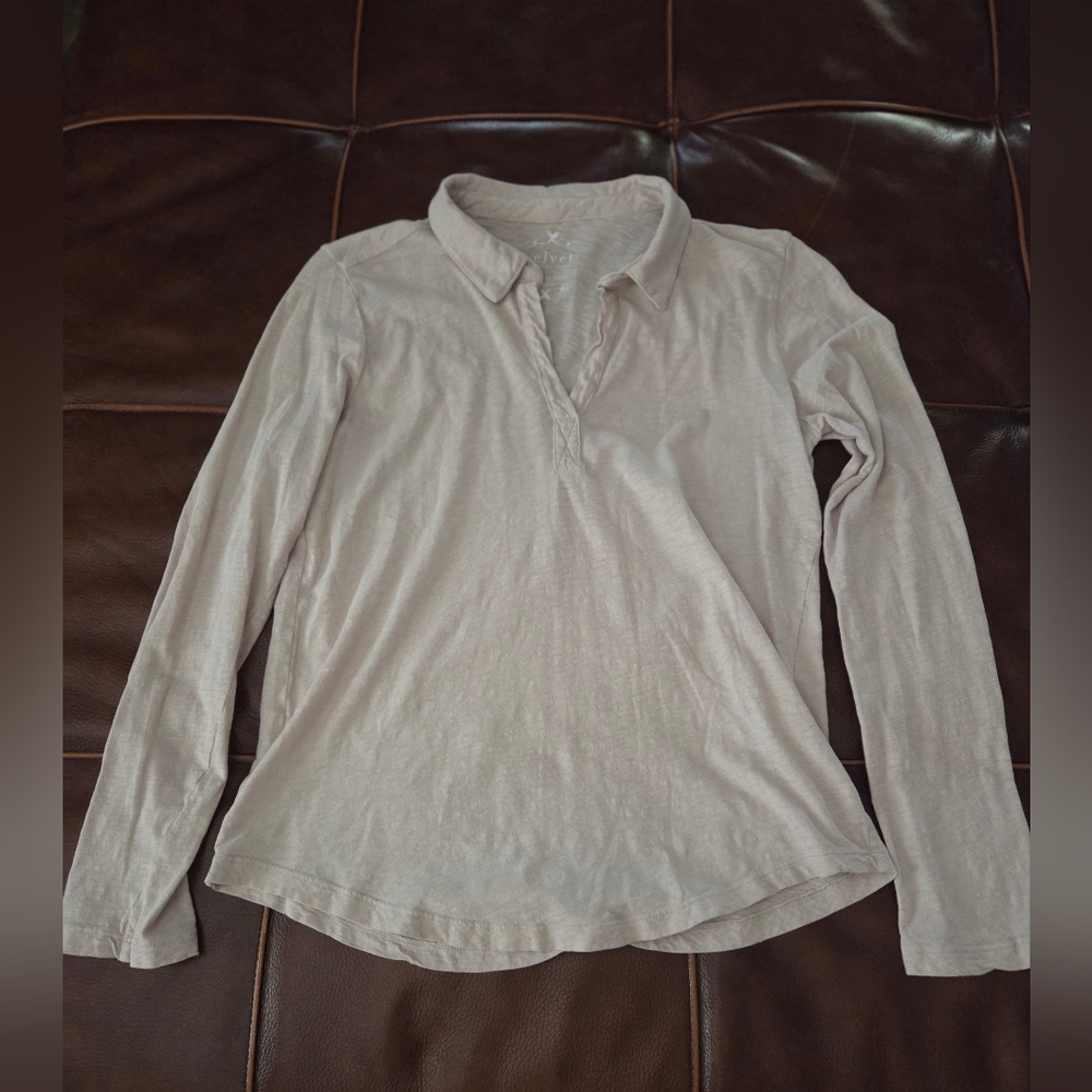 Velvet by Graham & Spencer Beige Vintage Slub Henley Shirt Size Small* - Picture 4 of 8